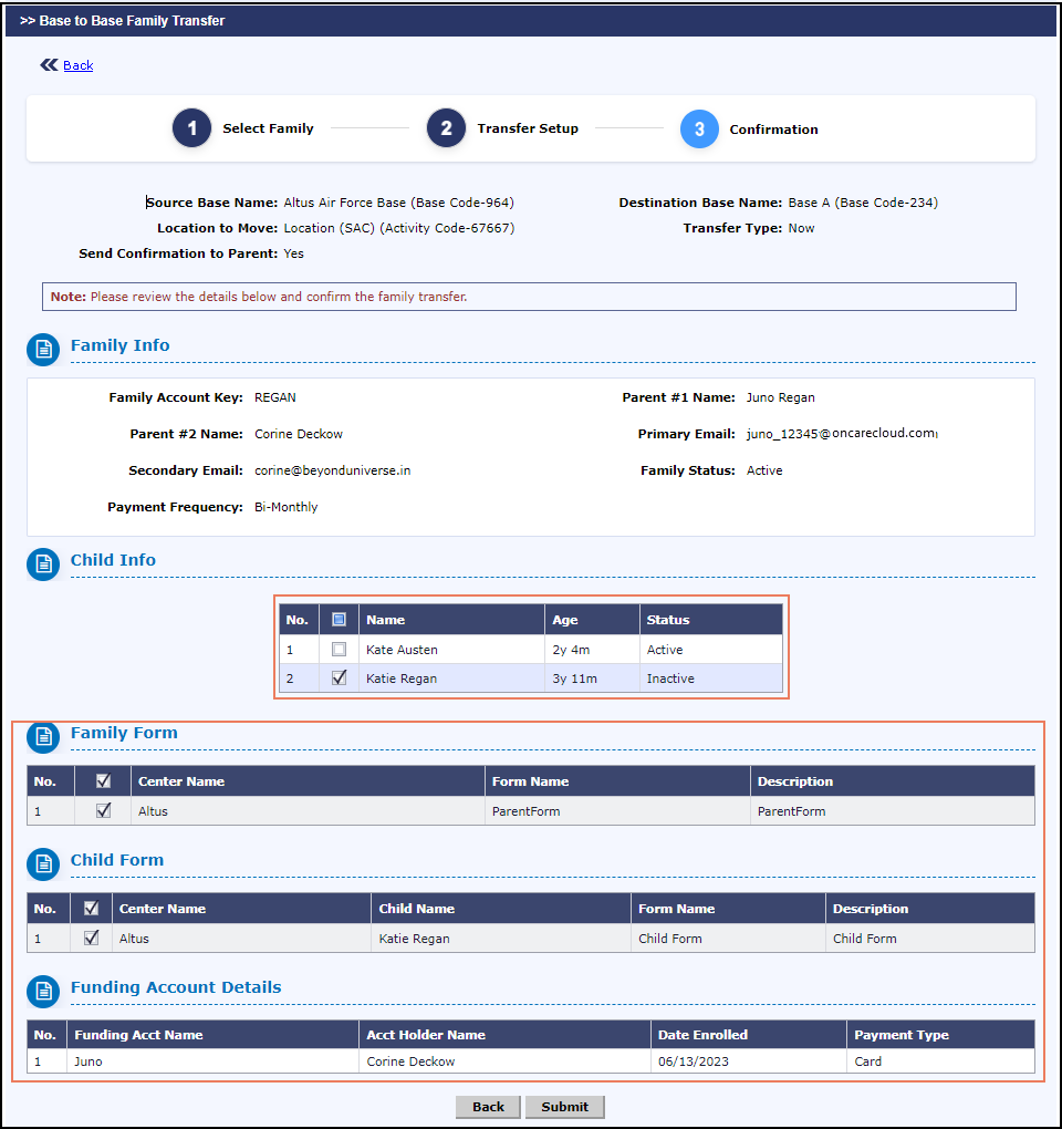 Base to Base Family Transfer Method