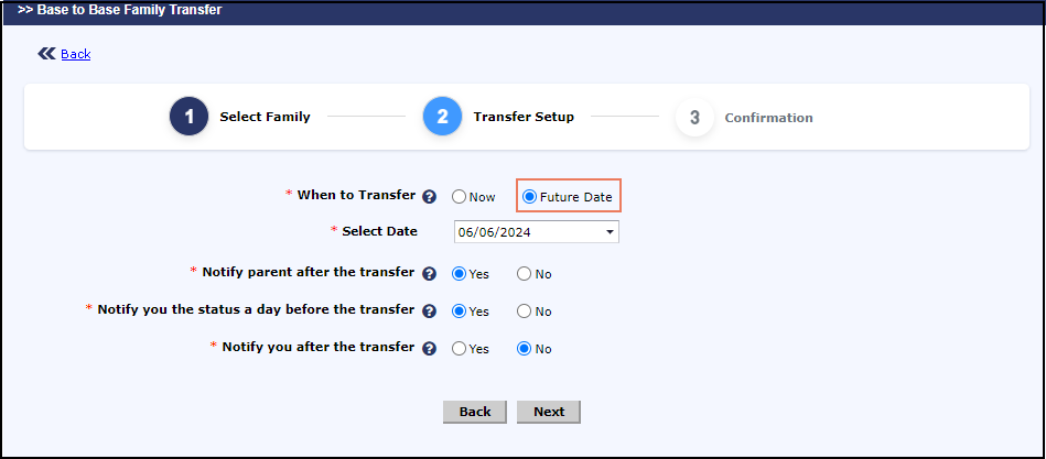 Base to Base Family Transfer Method